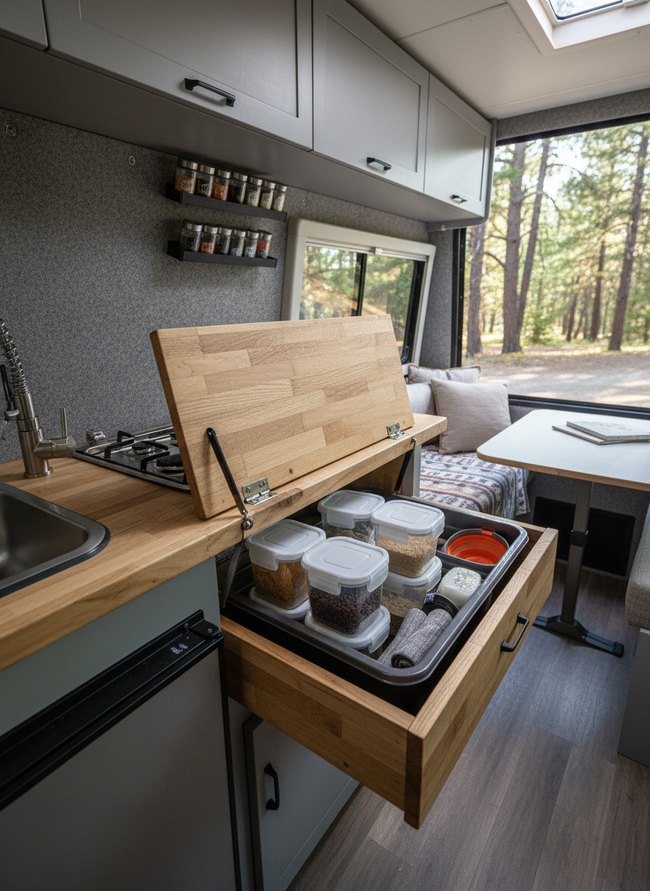 Flip-Up Counter Compartment