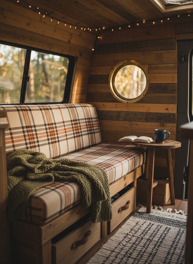 Plaid Fabric Bench Seating