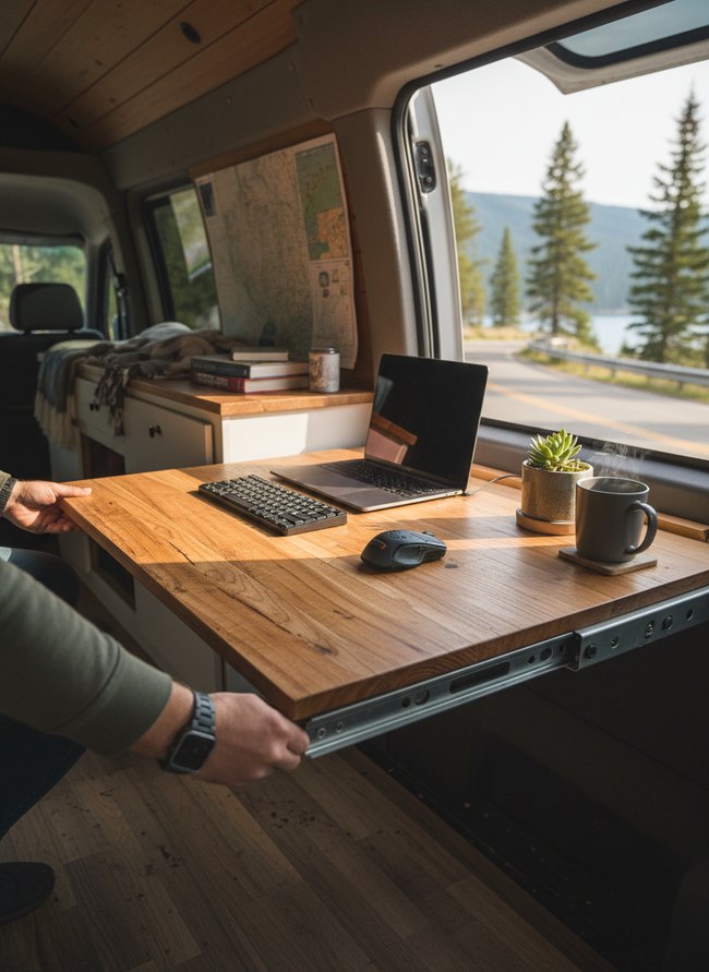 Compact Sliding Desk Setup
