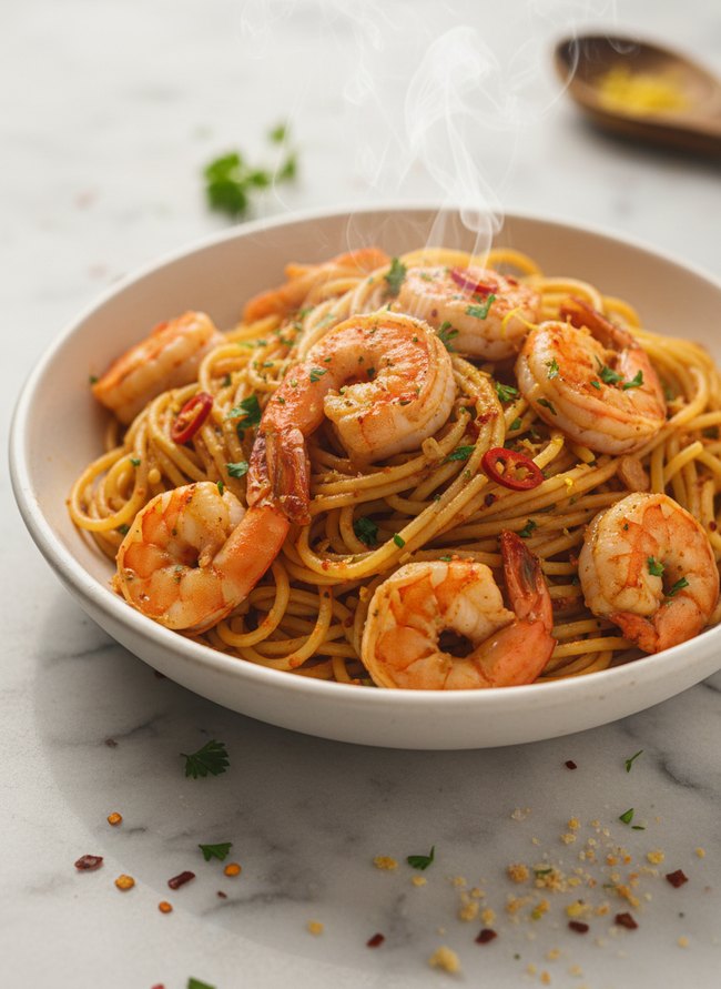 Spicy Shrimp Scampi Noodles