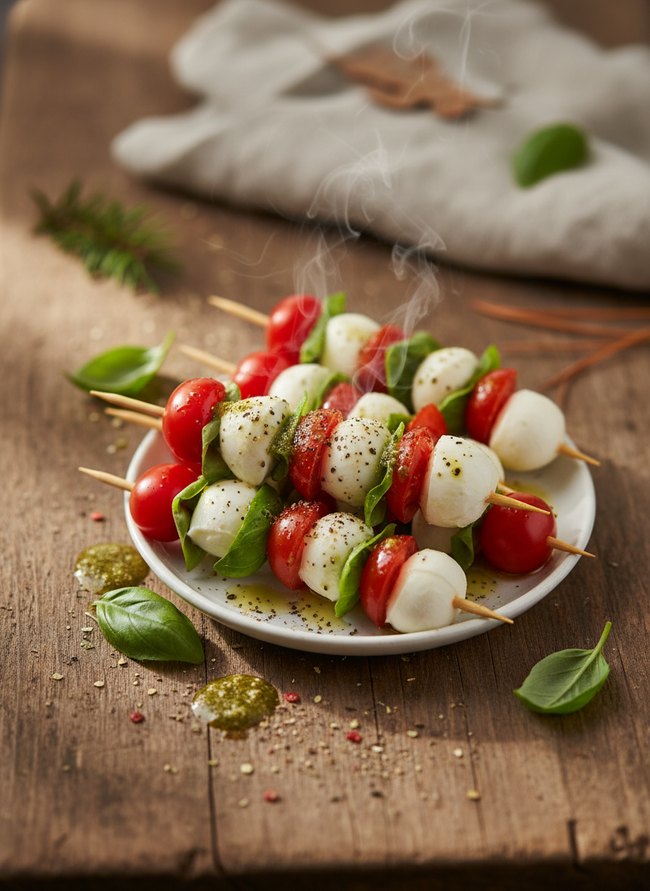 Caprese Skewers Pesto Drizzle