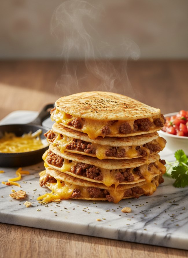 Cheesy Beef Quesadilla Stack