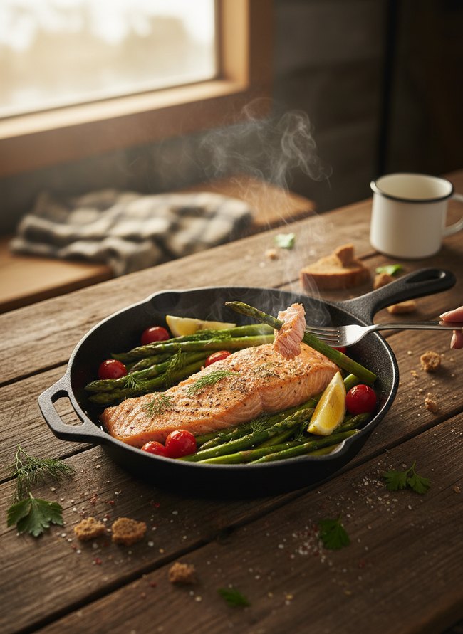 One Pan Salmon Asparagus