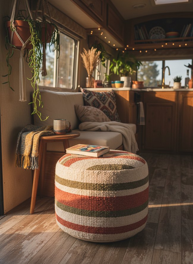 Textile Striped Ottoman Stool